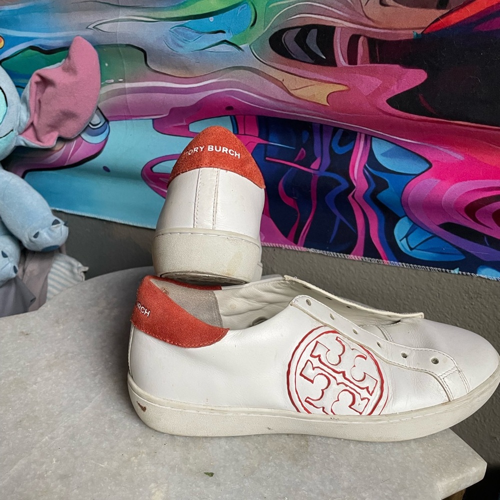 Tory Burch White and Red Sneakers